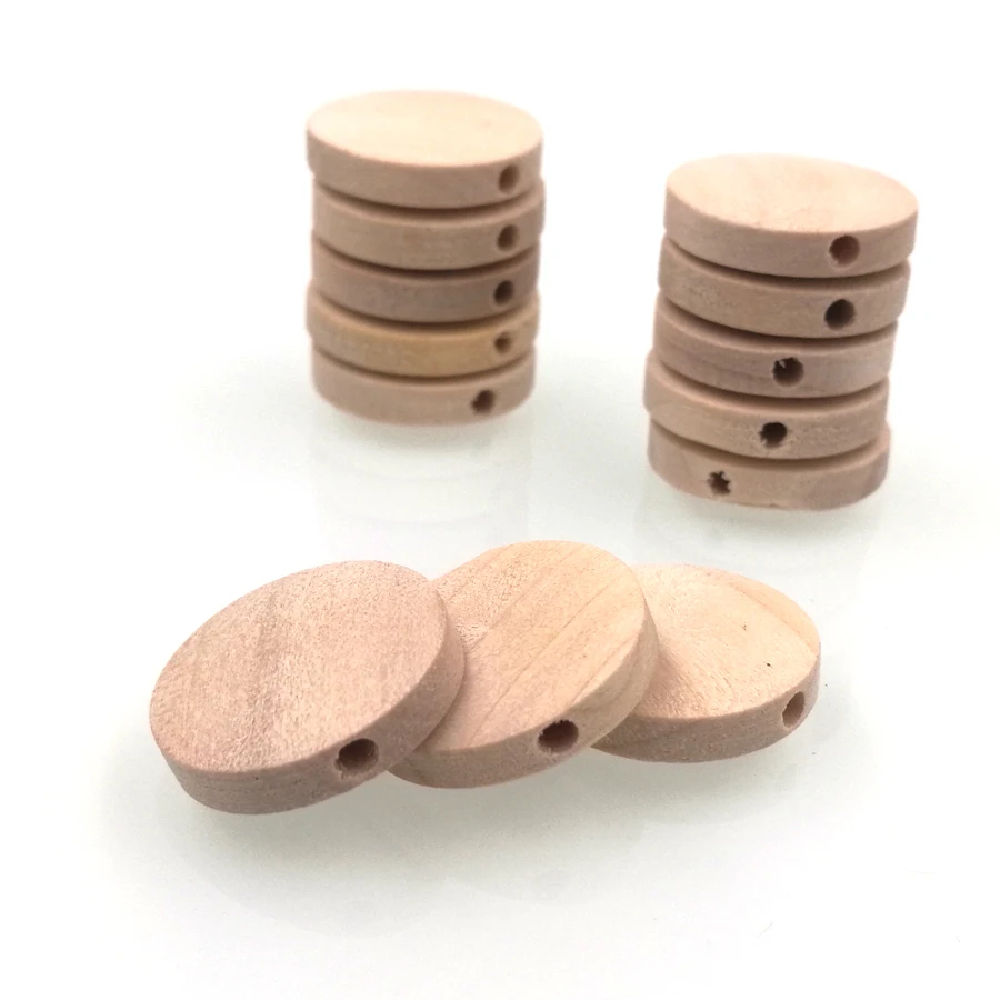 

200PCS 20mm natural cypress maple wood flat round beads side hole kids DIY jewelry finding bead unfinished EA19