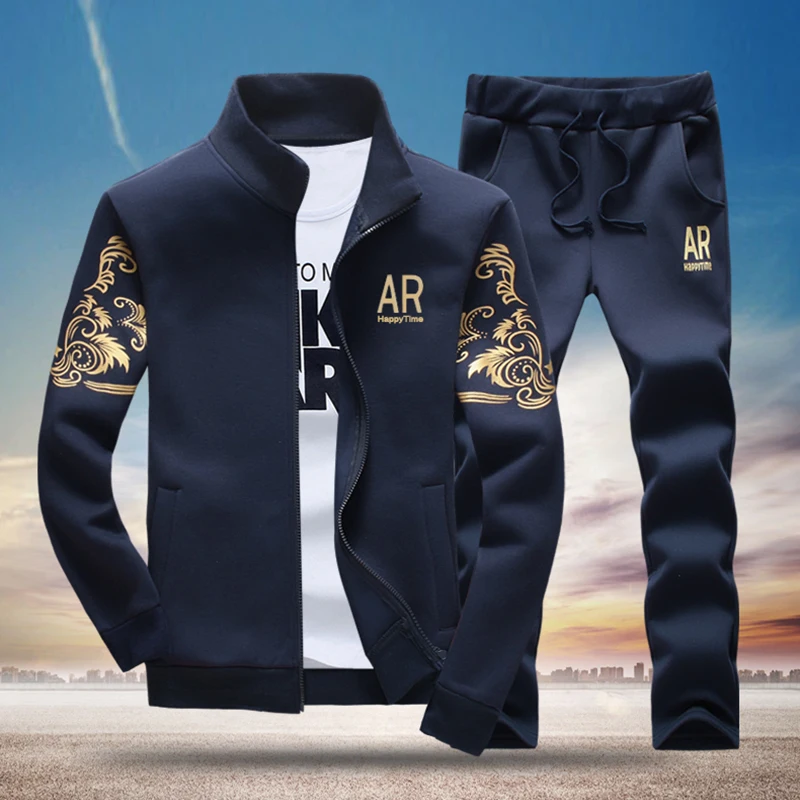 

Men's Autumn Stand Collar Sweatshirt Suit Casual Zipper Hoodies+ Long Pants Slim Fit Tracksuits Men Plus Size 5XL Sportwear Set