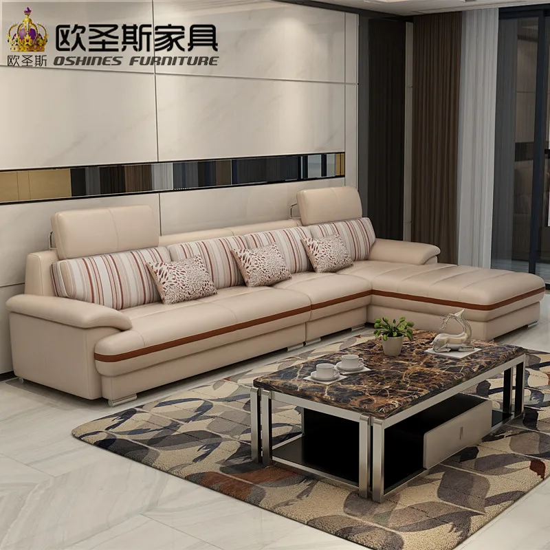 New model l shaped modern italy genuine real leather sectional latest corner furniture living room sex sofa set L11