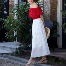 Сезон: весна–лето супер плиссированные шифоновые юбки Для женщин Эластичная Лента Мода; резиновые сапоги до середины голени с длинными бюст юбки для девочек