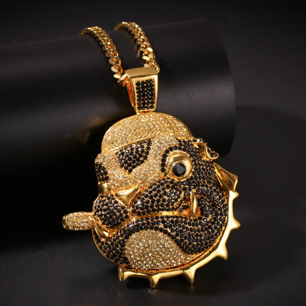 

Hip Hop AAA CZ Stone Paved Bling Iced Out Cool PPUPY Pug Dog Pendants Necklace for Men Rapper Jewelry Gold Silver