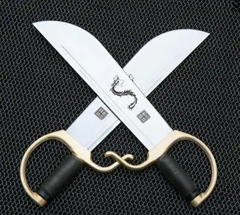 

New Chinese Wing Chun-Bart Cham Dao Knives Knife Short Sword Stainless Steel Blade Leather Scabbard