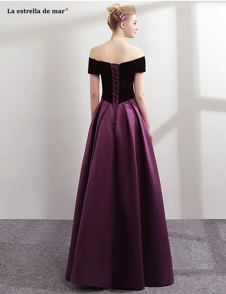 Vestido de formatura longo 2019 новый велюр лодка средства ухода за кожей Шеи с короткими рукавами Холтер линия фиолетовые Выпускные платья плюс размеры