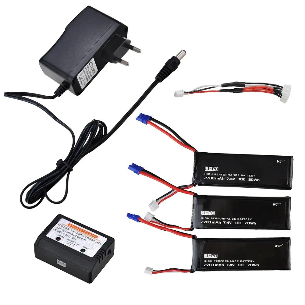 3 Pz * 7.4V 2700Mah Lipo Quadcopter Batteria + 3 In 1 Caricabatteria Per Hubsan X4 Fpv H501S Rc Quadcopter Drone