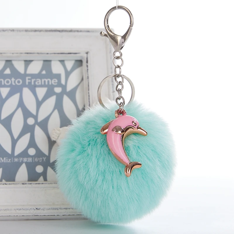 

Cute Acrylic Dolphin Fish Key Chain Doll Key Ring Gift For Women Girls Bag Pendant Artificial Rabbit Fur Key Chains Jewelry