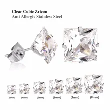 Роскошные серьги-гвоздики 10 пар/Лот Размер 3 мм до 10 мм блестящая квадратная огранка кубический цирконий серьги из нержавеющей стали