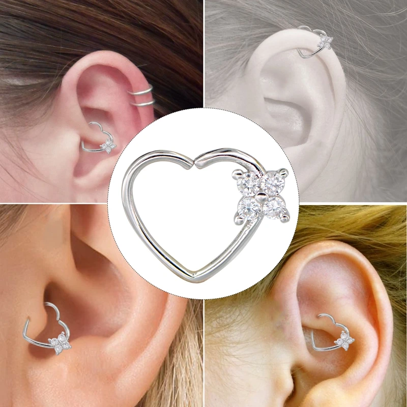 16G CZ Left Closure Daith Cartilage Tragus Earrings Septum Clicker Hinged Segment Nose Hoop Rings Septum Nose Tragus Piercing  (2)