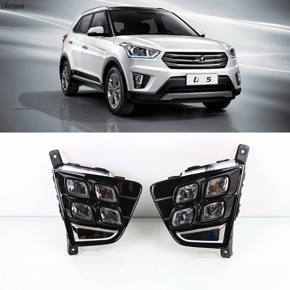 

CSCSNL 1 set For Hyundai Creta IX25 2014 2015 2016 LED DRL Daytime Running Lights 12V ABS Fog Lamp Cover Car- styling