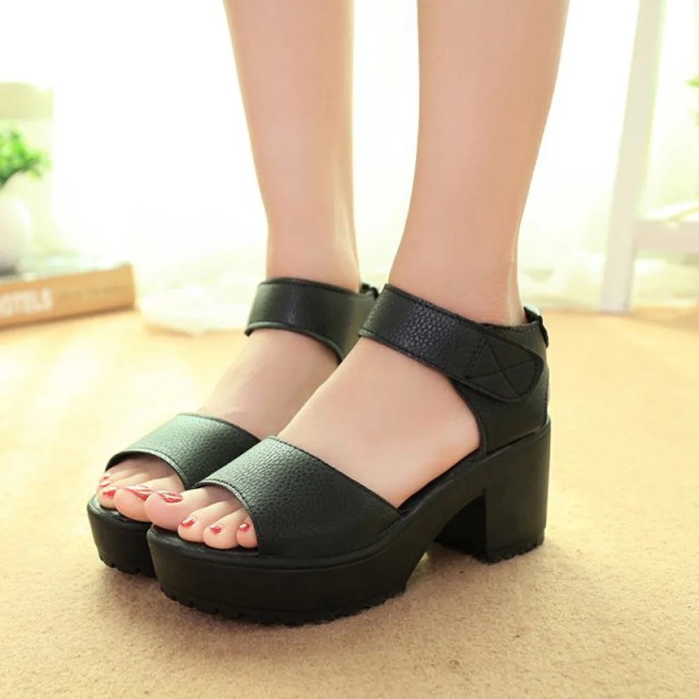 

MUQGEW Women's Shoes With Platform High Heel Ankle Open Toe Peep Toe Platform Square Heel Gladiator Sandals Women Chunky Shoes
