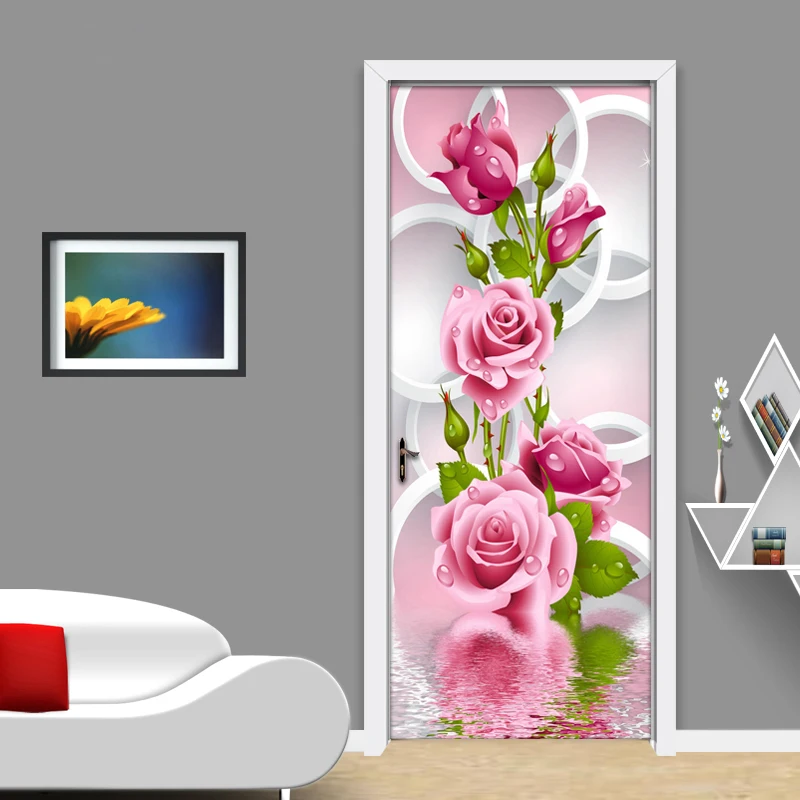 Современный простой Романтический 3D стереоскопический круг Роза цветок Искусство Настенная Гостиная Спальня дверь наклейка обои домашний декор