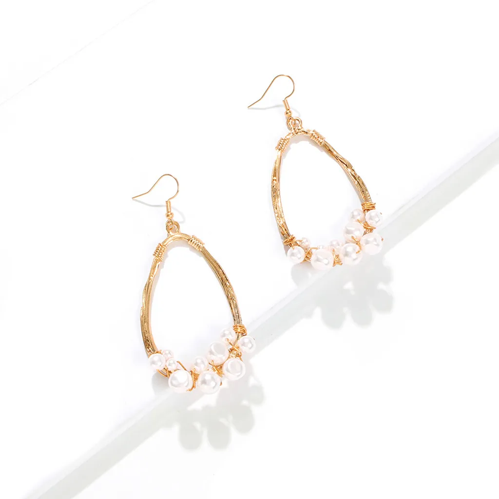 

Fashion elegant earrings bohemian metal pearl love geometry drop lady jewelry Korea Design Metal gold square stud earrings 5.16