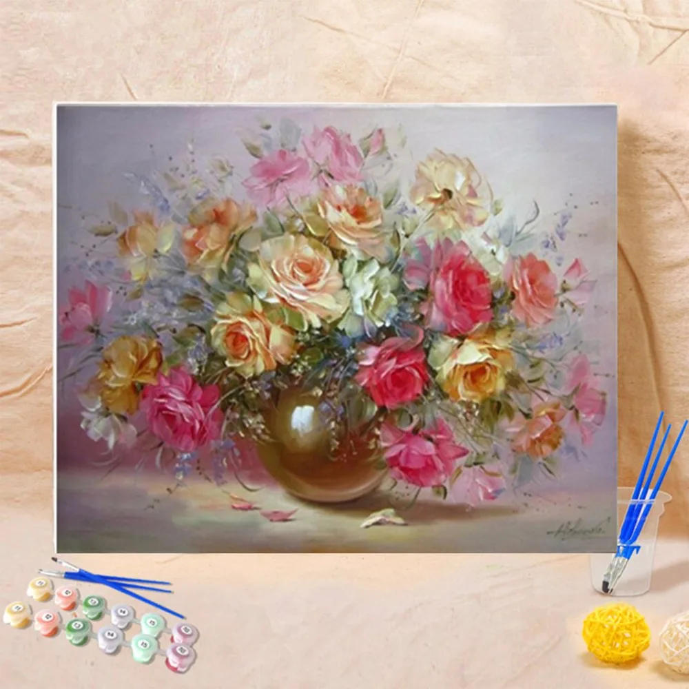 

40x50cm Frameless Oil Painting Flowers Picture On Wall Paint By Numbers Drawing Unique Artistic Gift Indoor Display Hand Painted