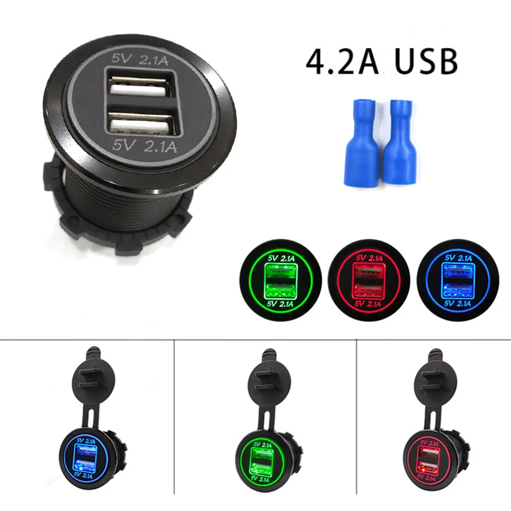 

Dual USB Socket 4.2A 12-24V Car Cigarette Lighter Socket Splitter Charger Power Adapter for Motorcycle Auto Truck ATV Boat LED