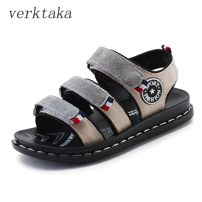

Boys Summer Big Stripe Genuine leather Beach Sandals Children Hot selling Fashion Comfortable Sandals Kids Boys Plus size 38 39