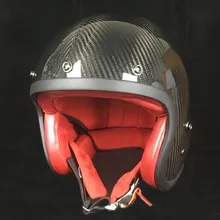 Vcoros 3/4 casco de moto rcycle DE CARA abierta vintage Funda de cuero rojo real carcasa de fibra de carbono para cascos de moto estilo rubí retro