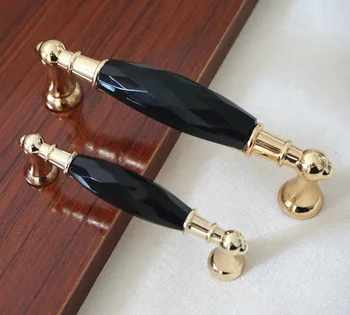 

Modern Glass Dresser Drawer Handles Gold / Black Pulls Chrome Metal Knobs / Crystal Kitchen Cabinet Handles Furniture Hardware