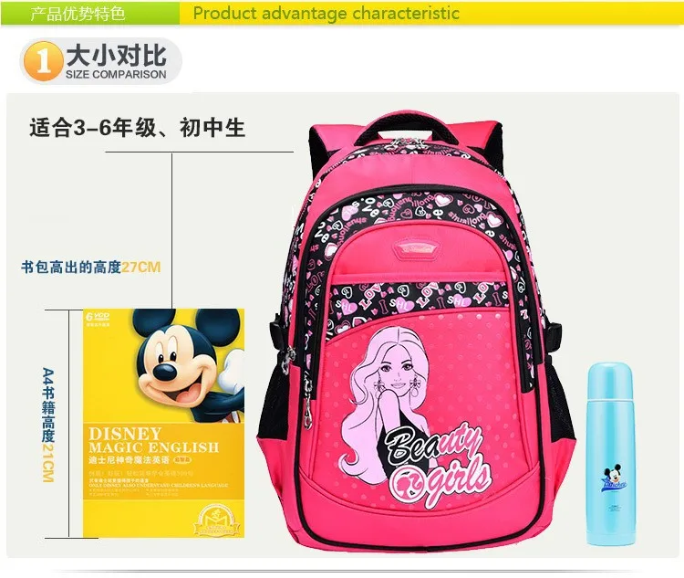 Korean Style Barbie Princess Backpacks Cute Cartoon Girls Students 
