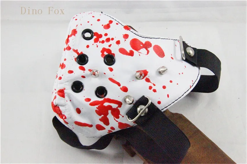 Punk Rock N' Roll Studs Black White Red PU Leather Mouth Muffle Mask Dust Filter Leash Bondage Restraints  (4)