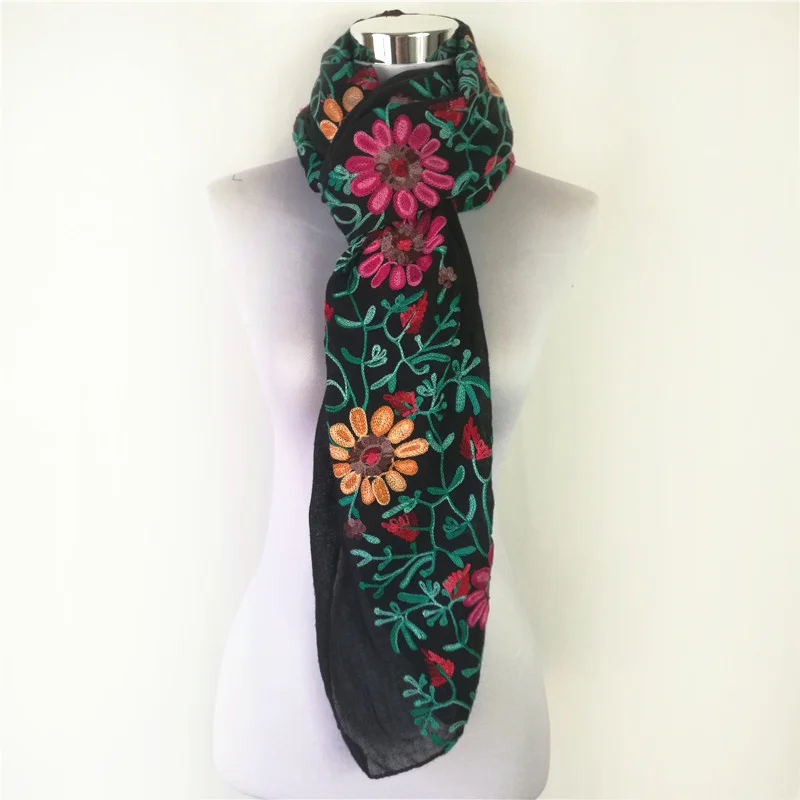 Big Size Floral Viscose Scarf Women Embroidered Scarf Hijab Autumn Warm