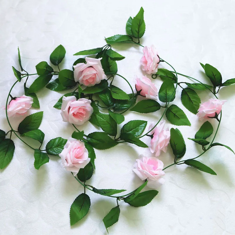 

245cm Artificial Rose Flower Ivy Vine Wedding Decor Real Touch Silk Flowers String with Leaves for Home Hanging Garland Decor