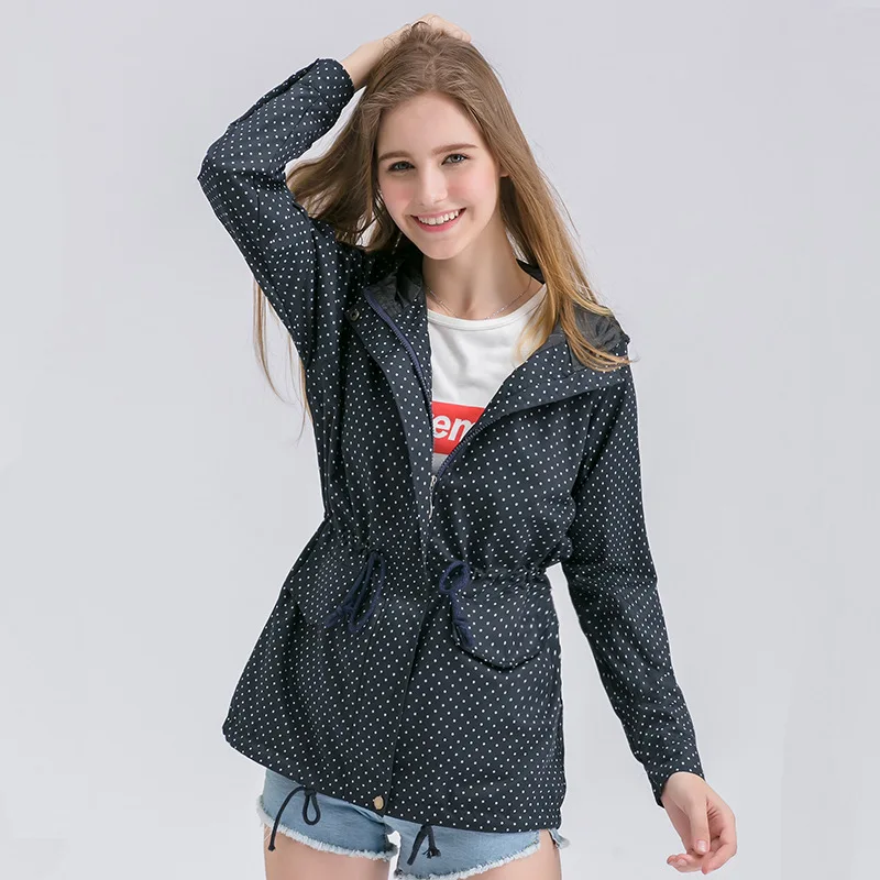 

2019 Trench Coat For Women Spring Autumn Cute Polka Dots Hooded Trench Abrigos Chaquetas Fashion Plus Size XXL Coat