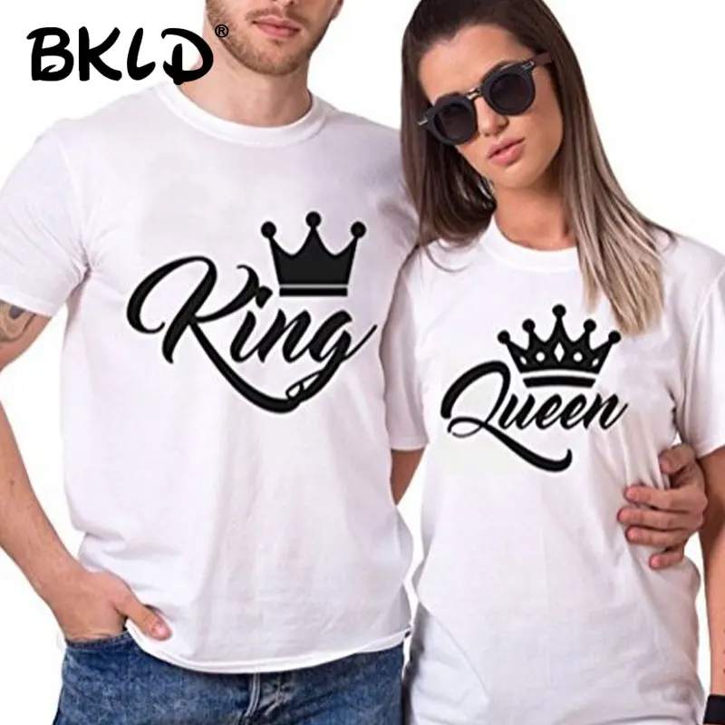 BKLD King Queen парные футболки с принтом короны летние 2019 повседневные топы круглым