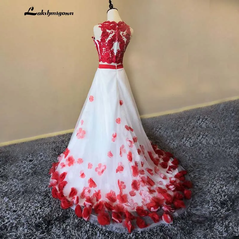 white prom dress with red flowers