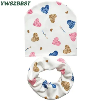 Baby Hat Infant Caps Cotton Scarf Baby Beanies Love Heart Print Spring Autumn Children Hat Scarf Set Baby Girls Hats Photo Props 1