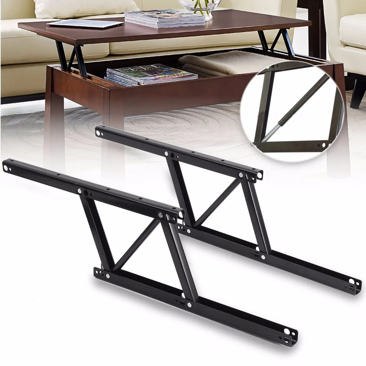 Kopen 1 Paar Lift Salontafel Mechanisme Tafel Meubels Hardware Fiftting Gebruik voor Tafel Kast Bureau 38*16.5 cm lente Scharnieren