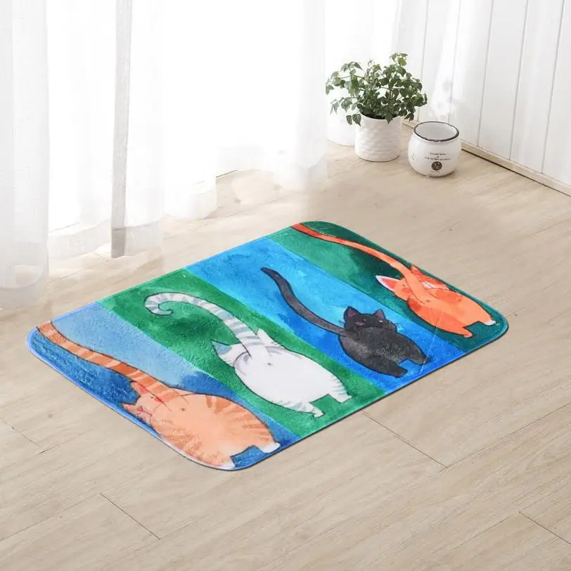 Pet Cat Printed Bathroom Kitchen Rugs Doormats Cat Carpet For Living