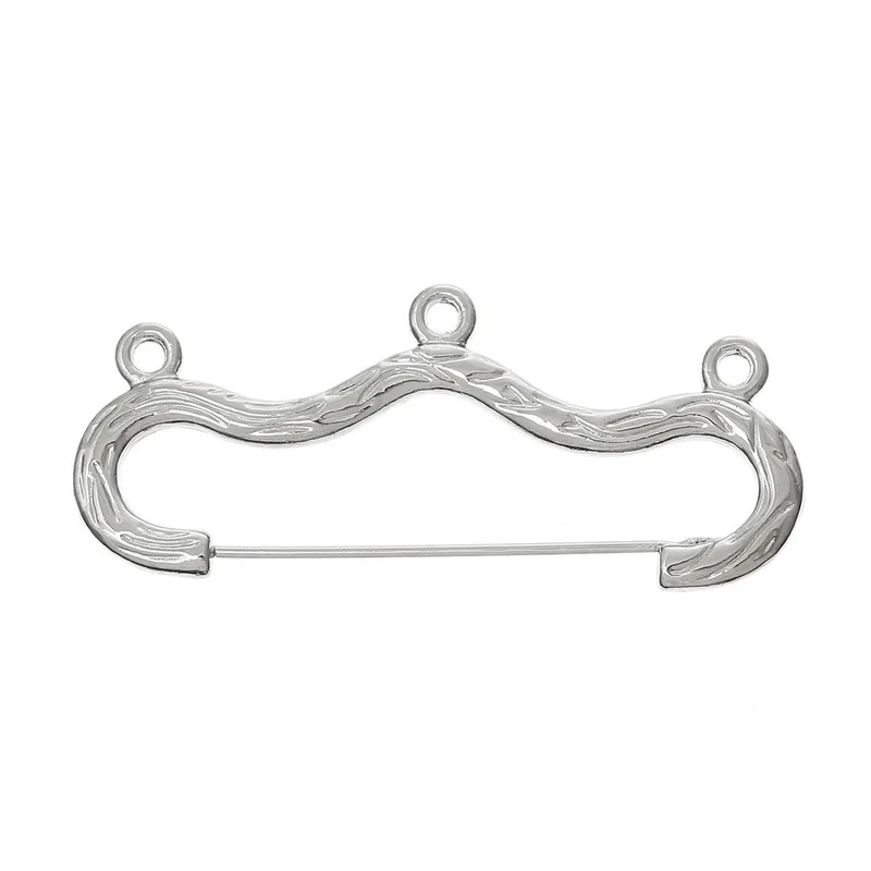 

New 20Pcs Dull Silver Tone Brooch Lead&nickel-free Stripes 3 Holes 4.6cm x2cm