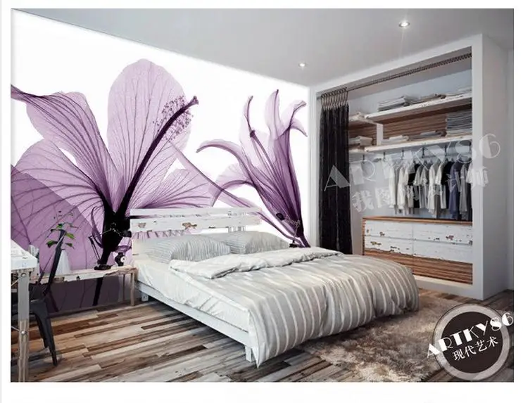 

Custom photo wallpapers 3d wall mural wallpaper Purple blooming lily flowers transparent background wall papers for living room