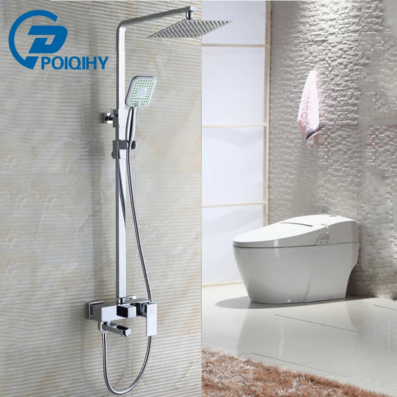 

Chrome Bathroom Shower Faucet Set Brass Wall Mounted 8' 12''Multi-Function Hand Shower Rainfall Shower Head Hot Cold Water Mixer