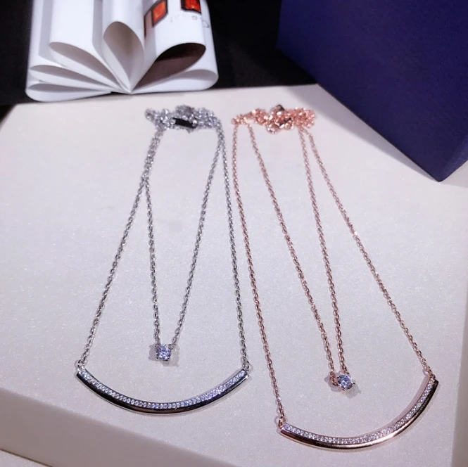 

925 Sterling Silver Promotion Classic Simple Jewelry Line Curve Bar AAAAA Cubic Zirconia Top Quality Bar Necklace For Women Sale