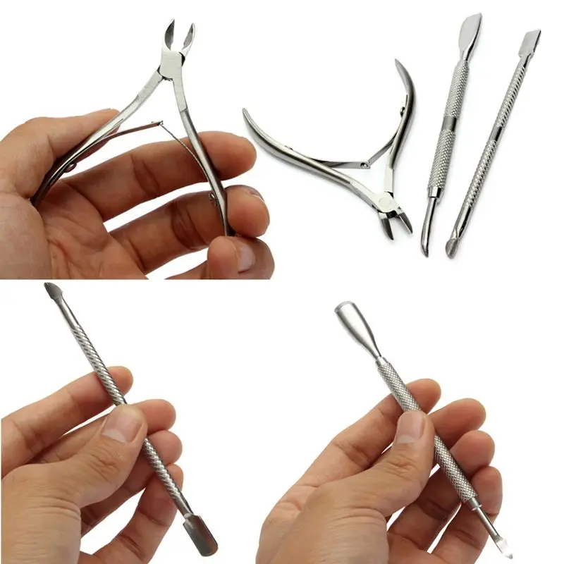 

1SET Professional Stainless Steel Nail Cuticle Spoon Pusher Dead Skin Removal Cutter Nipper Spoon Nail Clipper Cut Manicure Tool