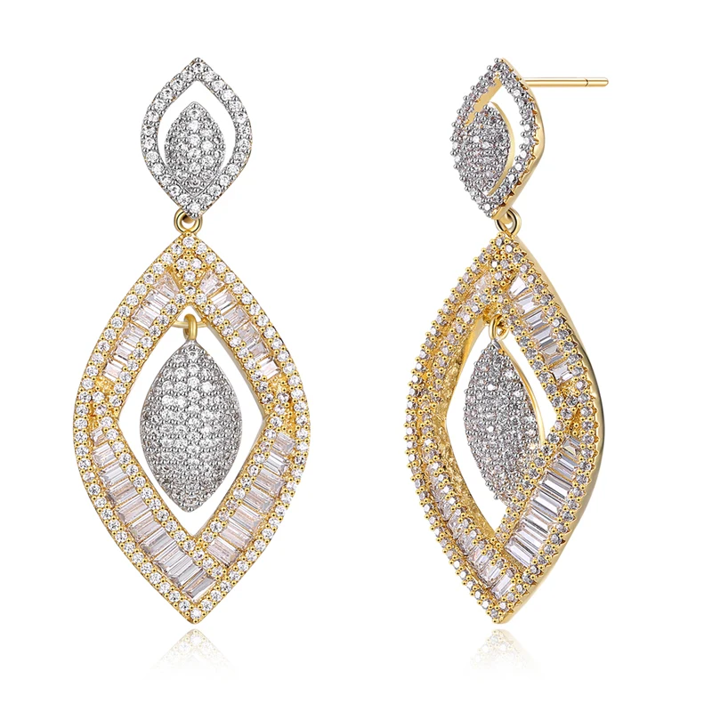

New style luxury big drop Earrings for women copper material setting white cz earring high fashion jewelry Free drop shipping
