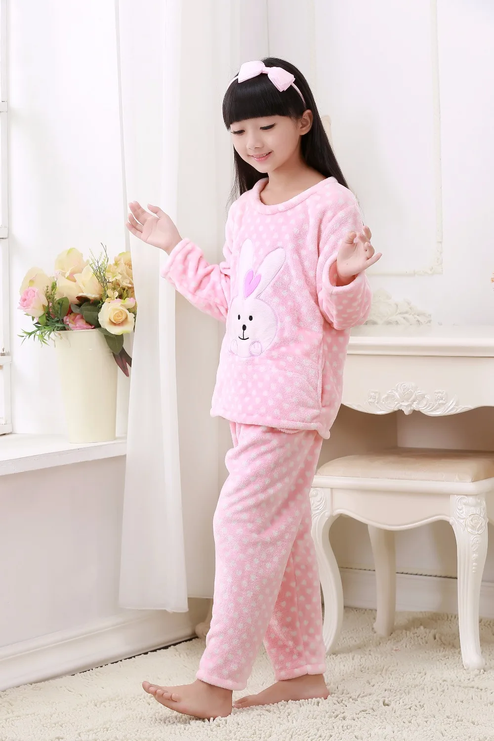Autumn Winter Children Fleece Pajamas Warm Flannel Sleepwear Girls Boys Loungewear Coral Fleece