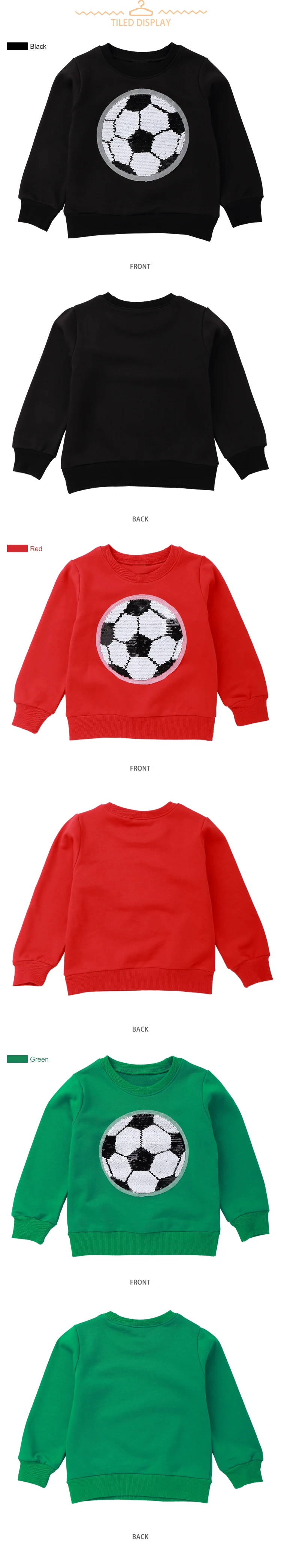 Флиппи свитера с блестками для мальчиков и девочек Милая забавная футбольная блузка осенне-зимняя одежда для малышей Детские толстовки детский пуловер Топы