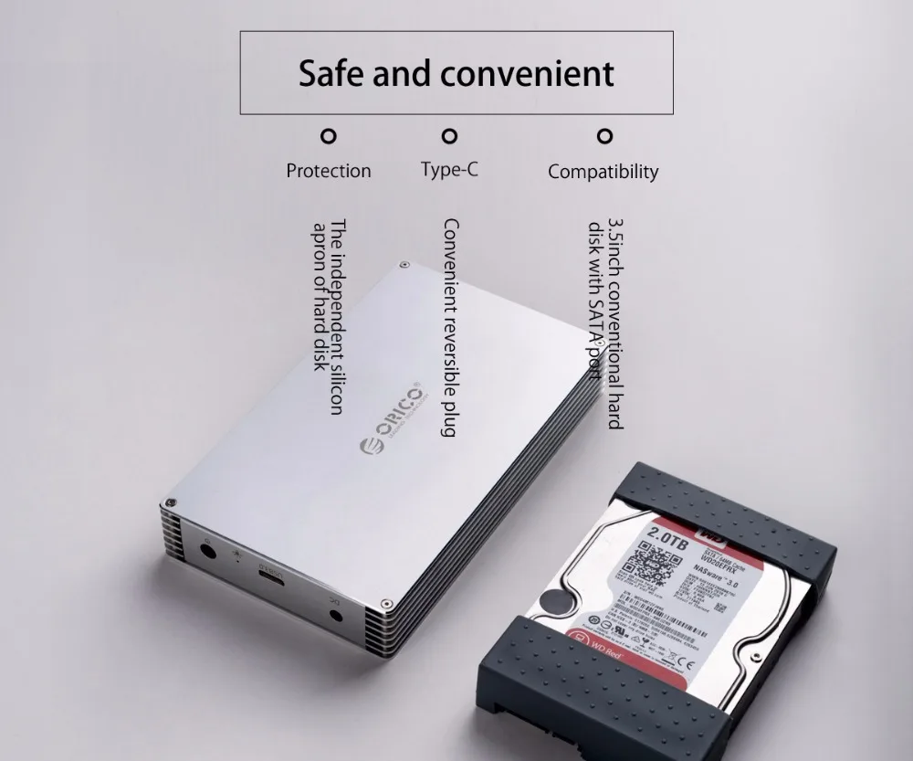 ORICO алюминиевый сплав type-C DIY полый корпус жесткого диска 2,5/3,5 корпус для жесткого диска 12 V Система электроснабжения ЕС поддержка 20 ТБ