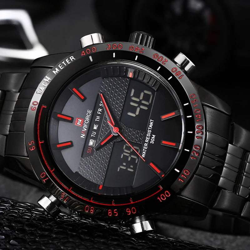  Watches Men NAVIFORCE 9024 Luxury Brand Full Steel Quartz Clock LED Watch Army Military Sport Water