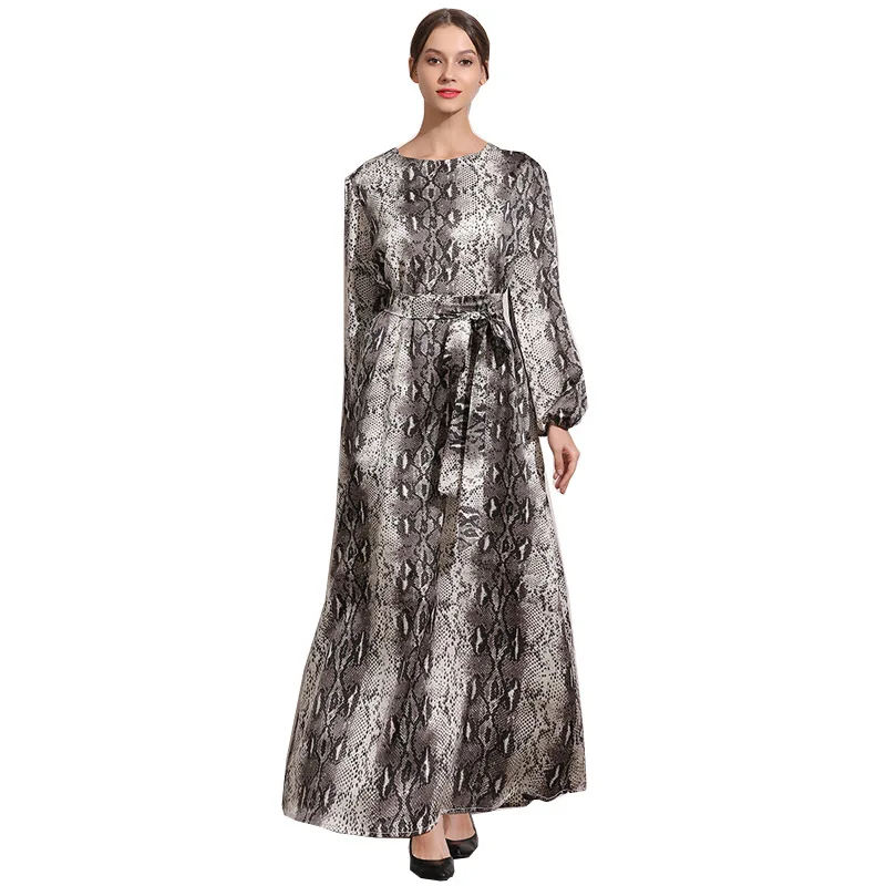 long sleeve snake print maxi dress