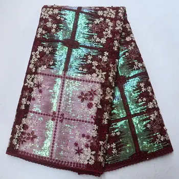 

Fashion Designs Embroidered beaded Organza Lace Fabric With sequins Nigerian french tulle lace fabrics For Wedding dress AZ-002