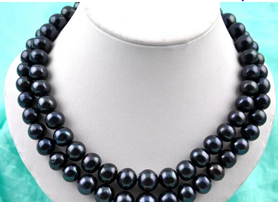 

FREE SHIPPING>>>@ NEW HOT1615 2strands round black FW pearl necklace
