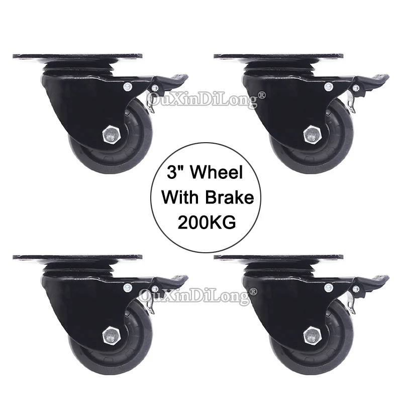

4PCS 3Inches Heavy Duty Industrial Casters Wheels with Brake Universal Swivel Machine Equipment Casters Loading 200KG/PCS