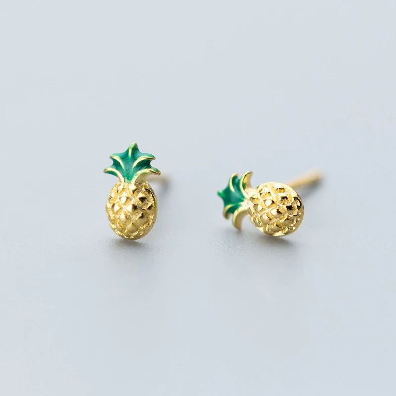 

MloveAcc Hot Sale Authentic 925 Sterling Silver Tropical Gold Color Pineapple Stud Earrings for Women Fashion Jewelry Gift