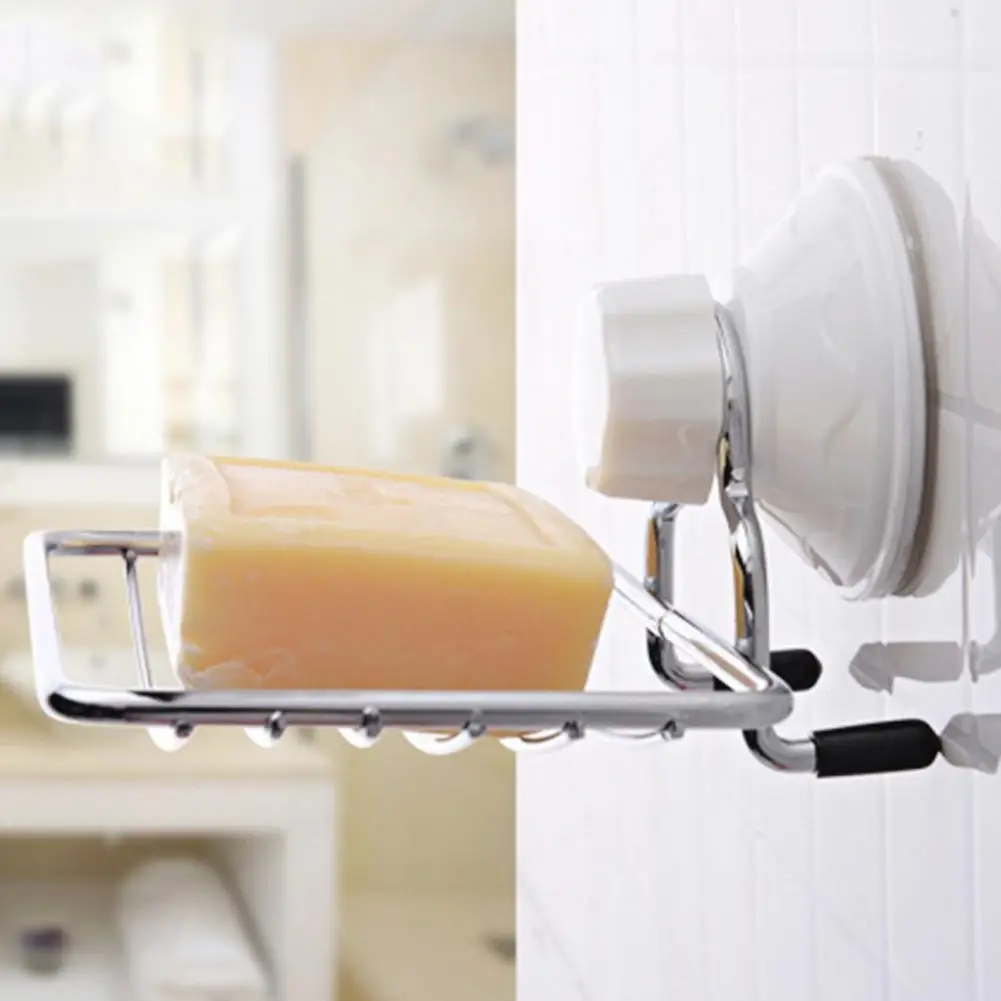 

New 1pc Metal Soap Dish Bathroom Storage Soap Rack Plate Box Container Wall Storage Rack Holder Suction Cup Rack Hollow Shelf