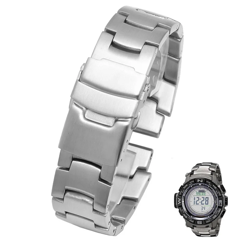 Твердый ремешок из нержавеющей стали для часов casio PRG-260 200 270 250T PRW-2000 3500 5000 PAW-2500 T ремешок для часов из цельного металла - Цвет ремешка: Серебристый