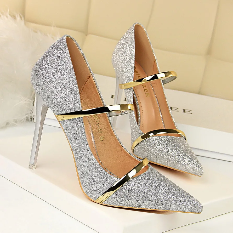 Г., женские летние блестящие туфли-лодочки на высоком каблуке 10,5 см женская свадебная обувь золотистого и серебристого цвета, G0044 - Цвет: 3