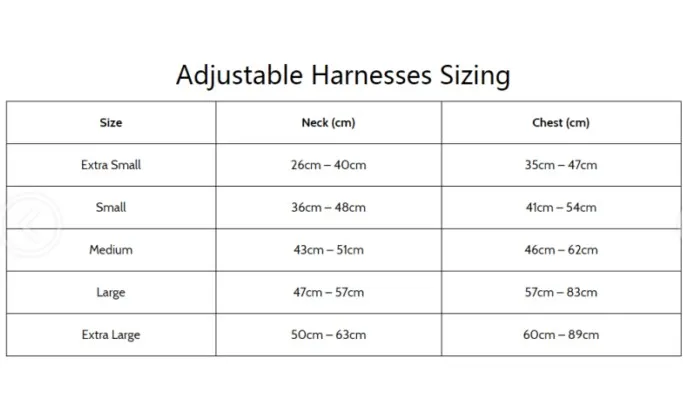 size for harness ali