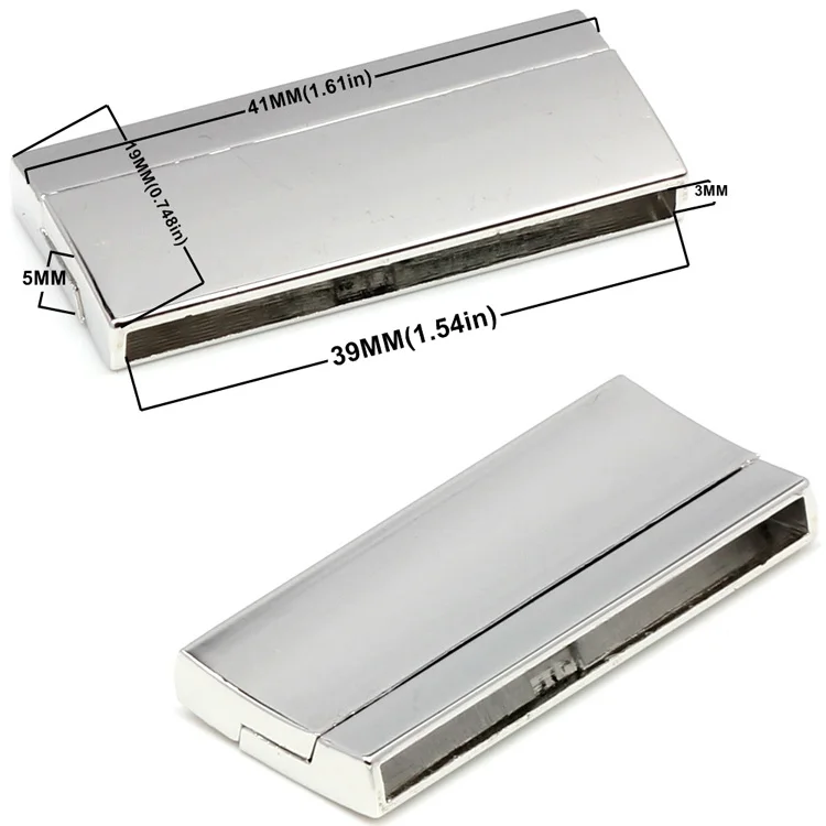 OlingArt 41*19MM 2Pcs/lot Flat magnet buckle silver-color Leather clasps Jewelry Findings DIY Fit 39*3MM cord /bracelet